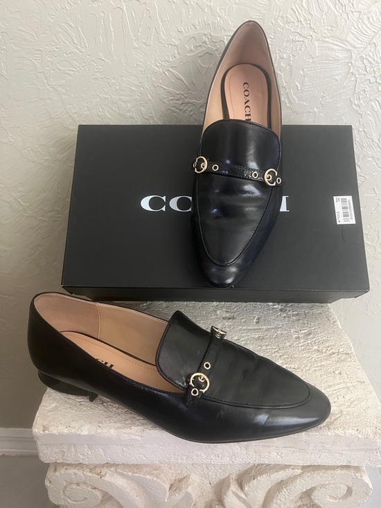 Coach Shoes - Coach Black Leather Loafers with Gold Buckle Detail